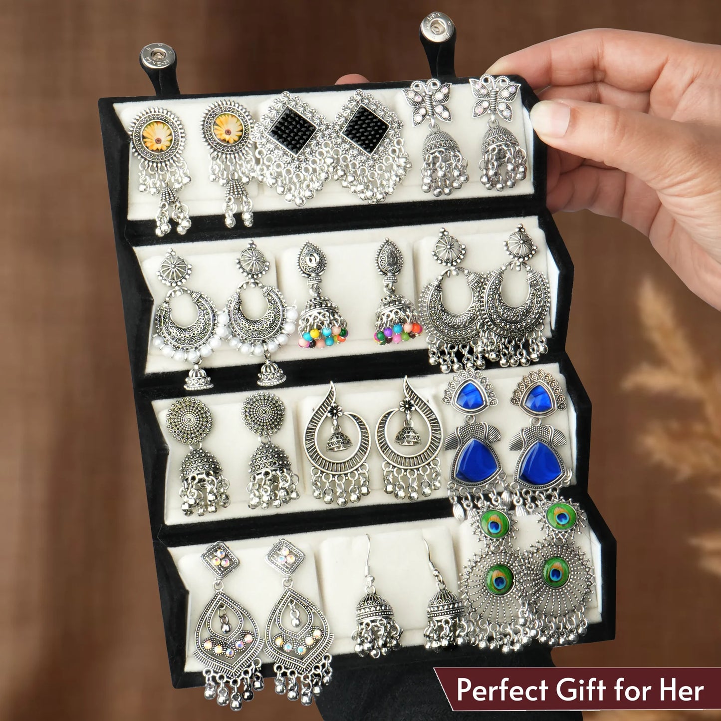 Oxidized Silver Traditional Earrings Combo Set for Women | Boho & Ethnic Jhumka Collection (12 Pairs) | Festive & Gift Wear Jewelry