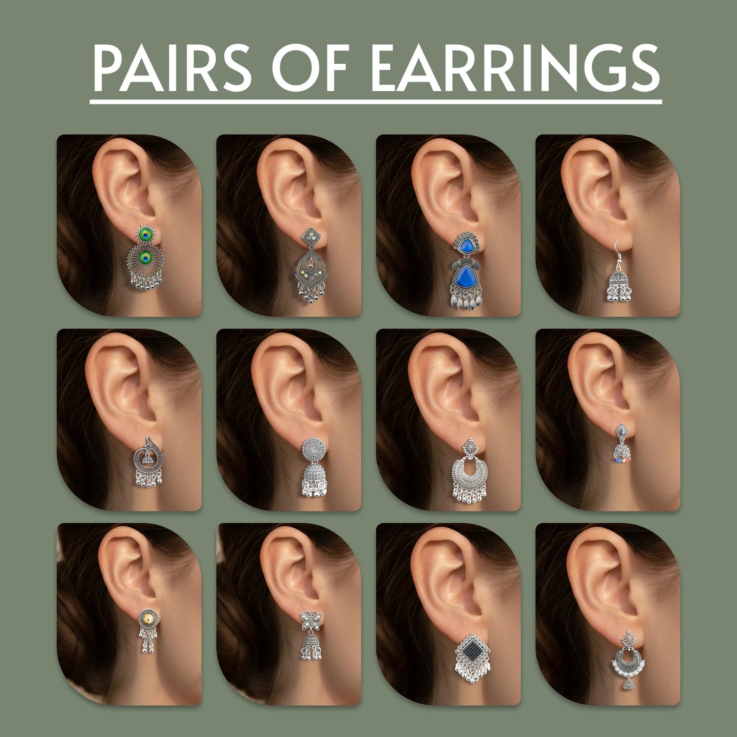 Oxidized Silver Traditional Earrings Combo Set for Women | Boho & Ethnic Jhumka Collection (12 Pairs) | Festive & Gift Wear Jewelry