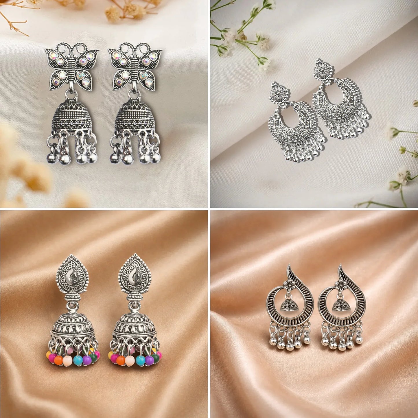 Oxidized Silver Traditional Earrings Combo Set for Women | Boho & Ethnic Jhumka Collection (12 Pairs) | Festive & Gift Wear Jewelry