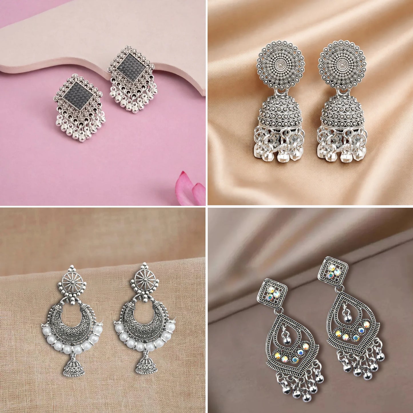 Oxidized Silver Traditional Earrings Combo Set for Women | Boho & Ethnic Jhumka Collection (12 Pairs) | Festive & Gift Wear Jewelry