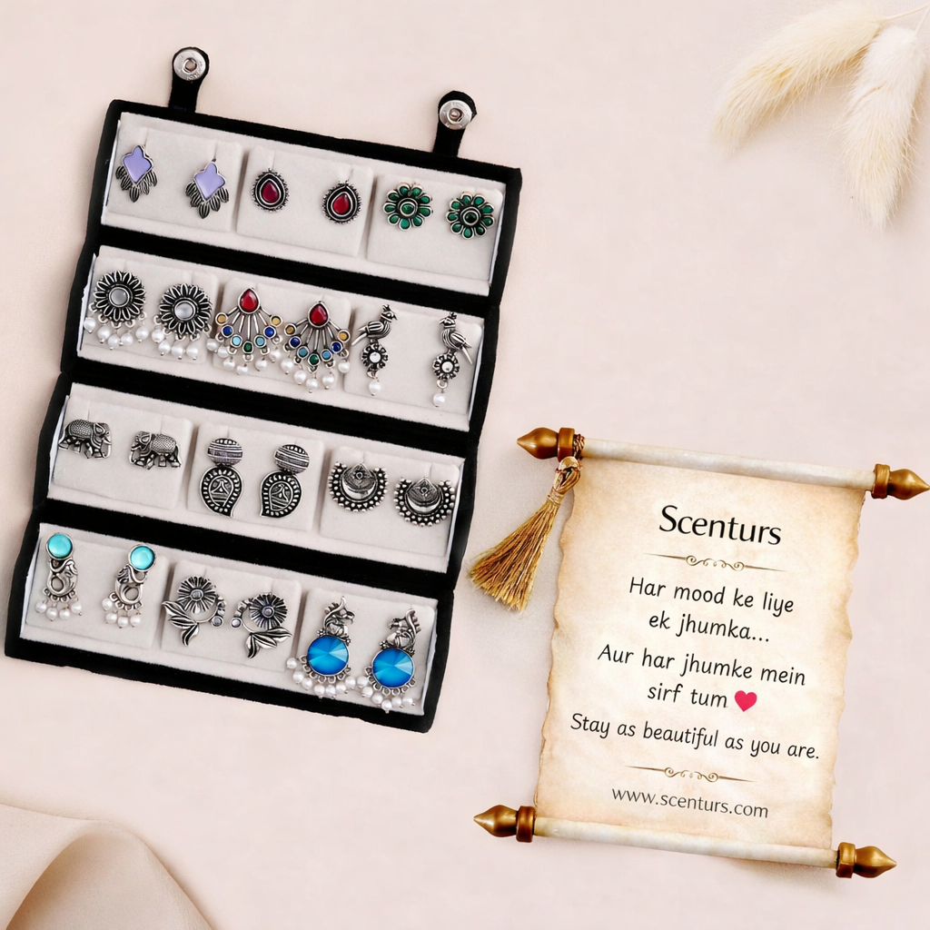 12 Pair Premium Oxidised Jhumka Combo Set for Women | Ethnic Silver Earrings Collection | Perfect Gift for Her