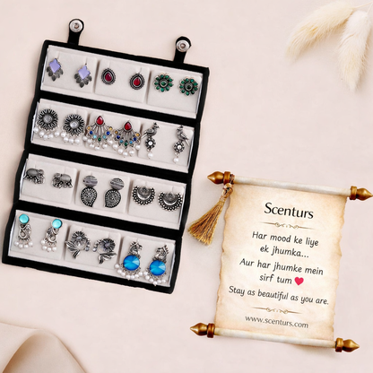 12 Pair Premium Oxidised Jhumka Combo Set for Women | Ethnic Silver Earrings Collection | Perfect Gift for Her