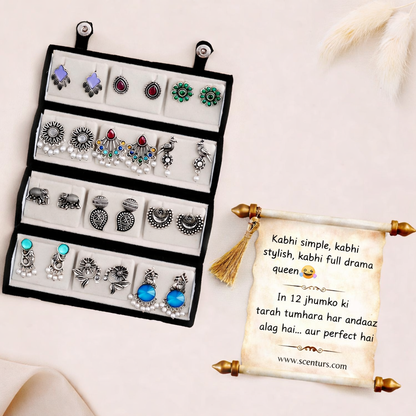 12 Pair Premium Oxidised Jhumka Combo Set for Women | Ethnic Silver Earrings Collection | Perfect Gift for Her