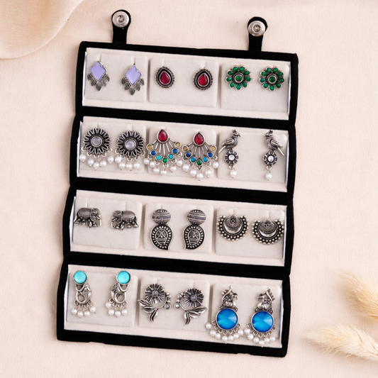 12 Pair Premium Oxidised Jhumka Combo Set for Women | Ethnic Silver Earrings Collection | Perfect Gift for Her