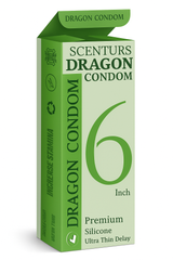 Green box of Scenturs Dragon Condoms on a white background