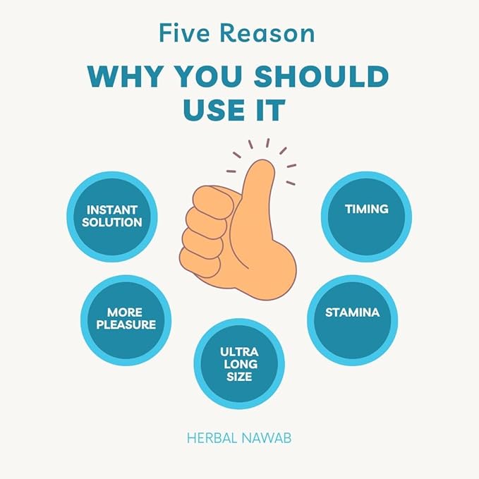 Five reasons why you should use a product, with a thumbs up icon and blue circles on a white background.