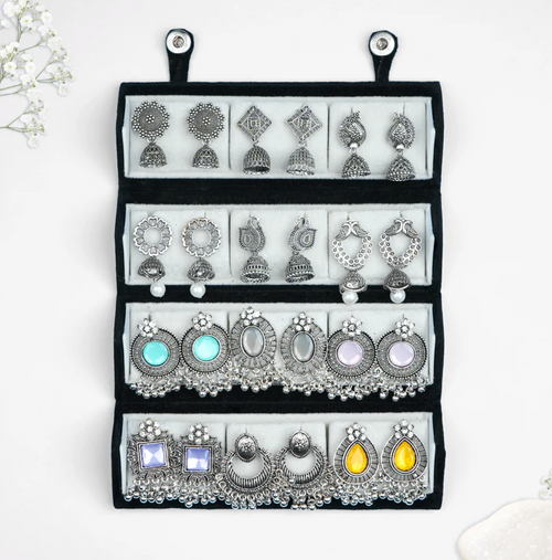Oxidized Silver Earrings Combo Set with Stone Work for Women | Ethnic & Daily Wear Jhumka Collection (12 Pairs) | Lightweight Fashion Jewelry
