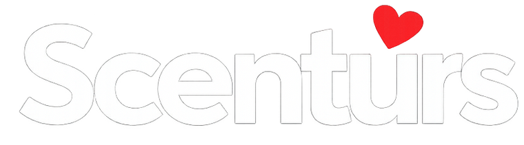 Logo with 'Scenturs' text and a red heart on a white background